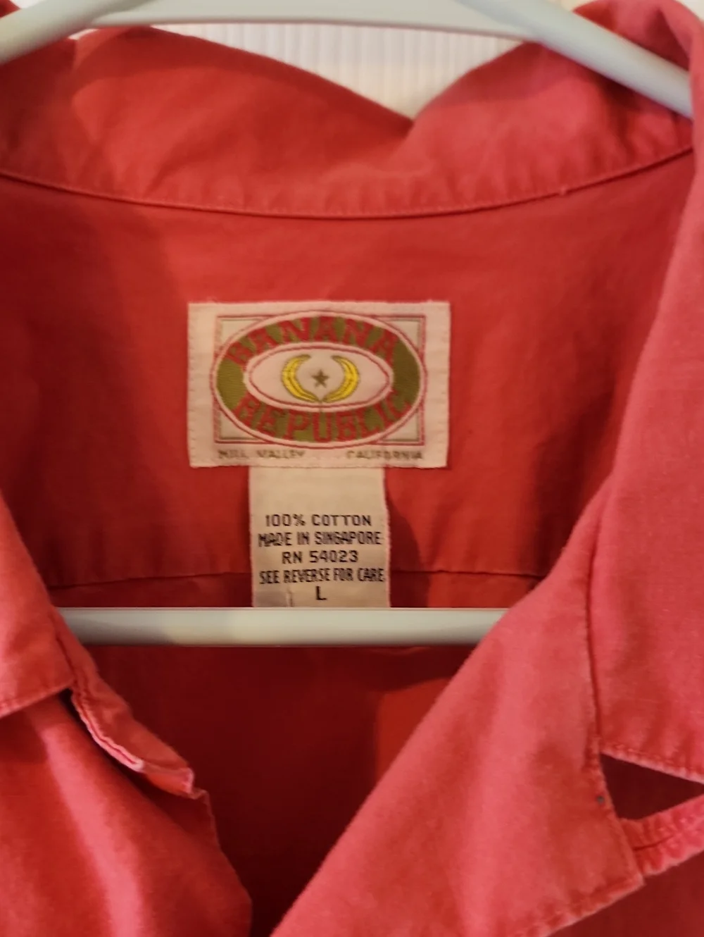 Rare ! VTG Banana Republic Men's Coral Red Button-Up Shirt Sz L 100% Cotton